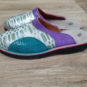 Soletech Mules Leather Metallic Blue Purple size 7.5